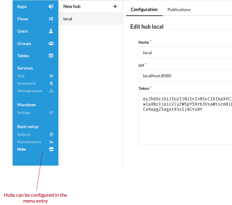 Configure a hub in Cuesta