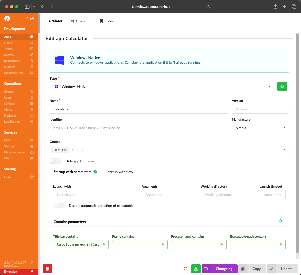 Application configuration