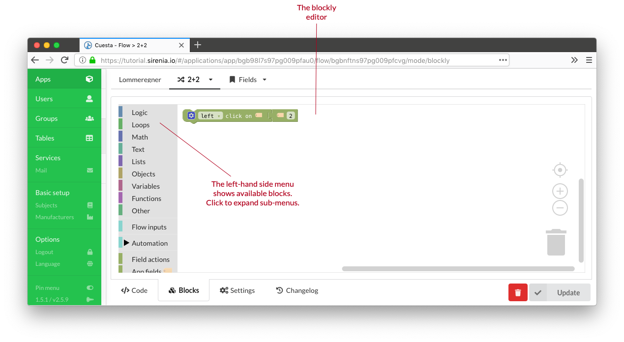 The blockly editor