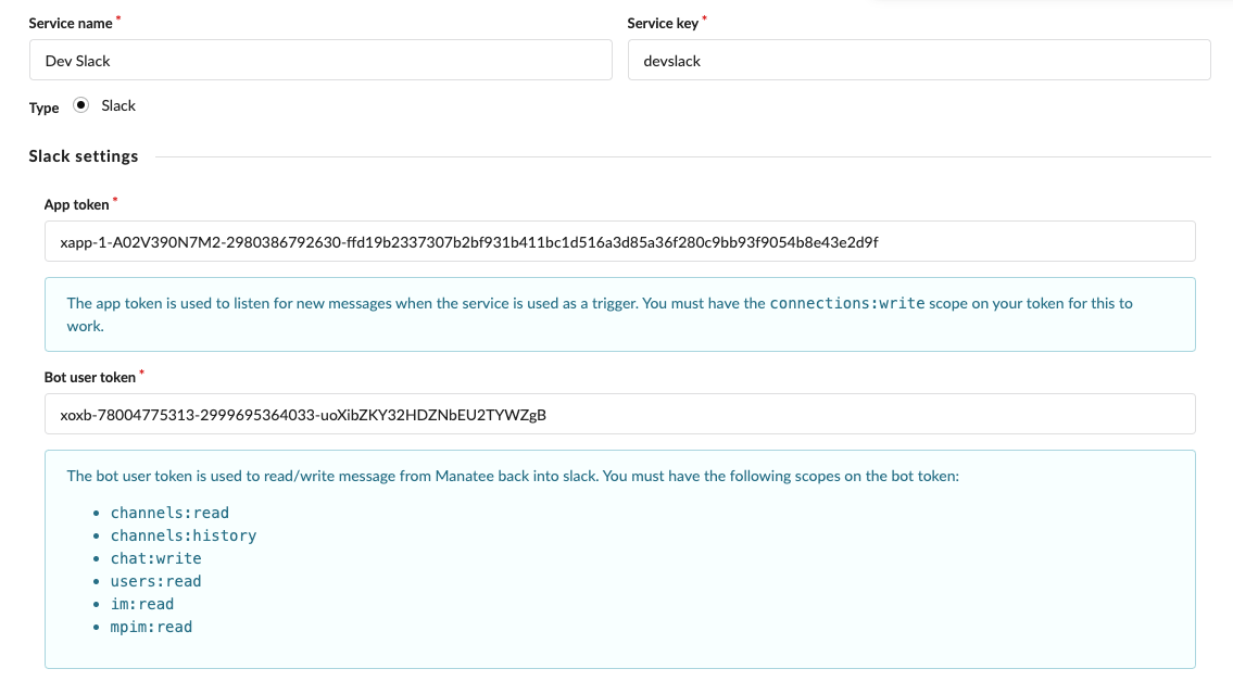 Slack configuration example