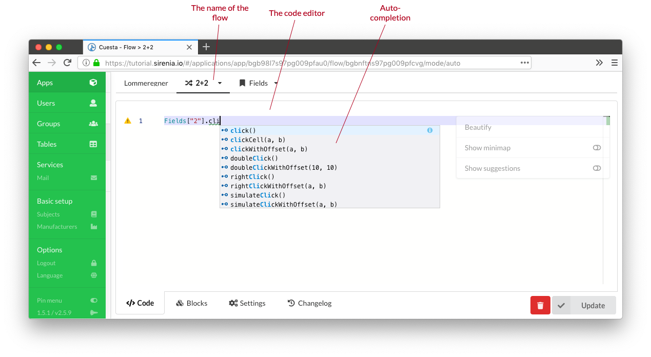 The code editor