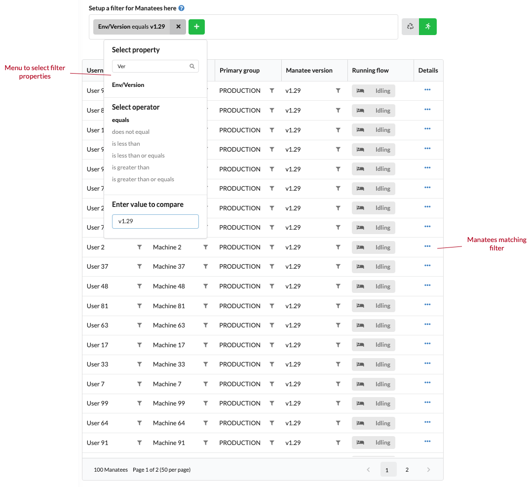 Displaying a filtered list of Manatees