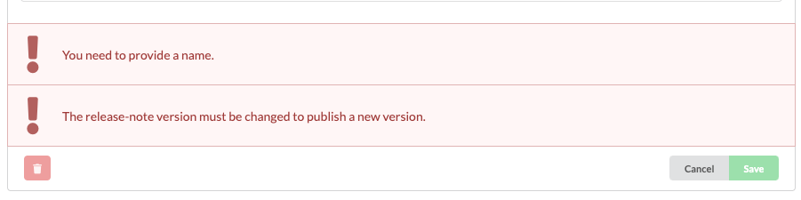 Validation error on name/version