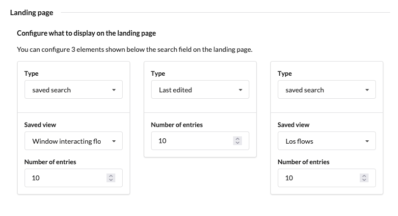 The landing page configuration
