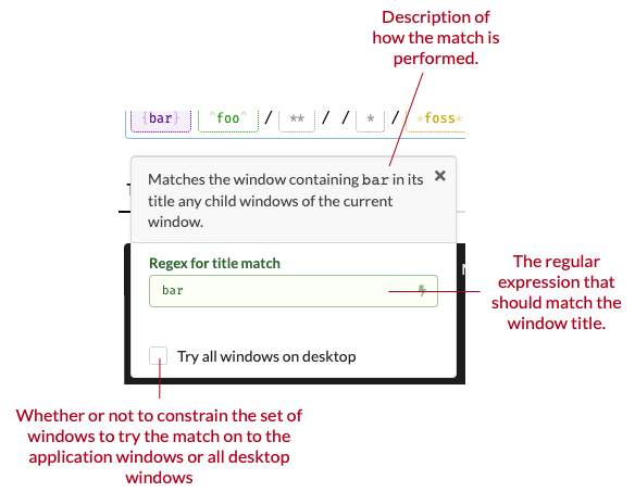 The editor menu for a window element