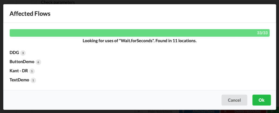 Result of clicking affected flows