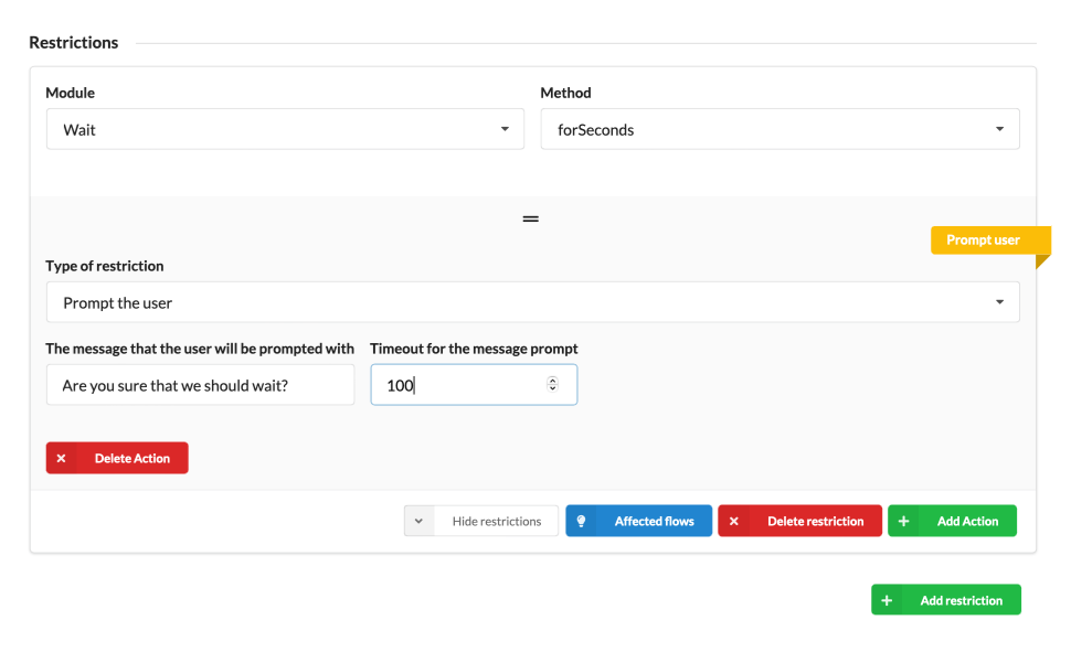 Prompt the user on all Wait.forSeconds invocations