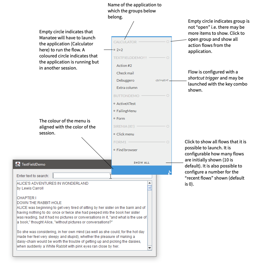 Annotated flow menu